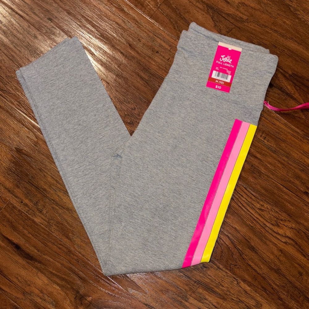 Justice Gray Leggings with Vibrant Pink and Yellow Accents